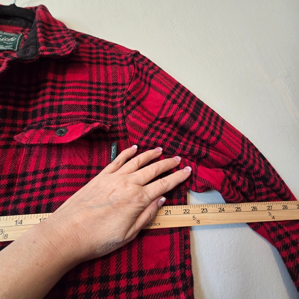 Woolrich Flannel Shirt Mens M Red Black Plaid Wool Blend Heavyweight - Picture 8 of 12